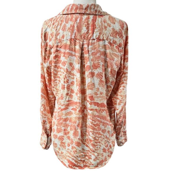 Chico's 100% Modal Coral Orange Pink Sandwashed Satin Animal Print Shirt - Picture 2 of 10